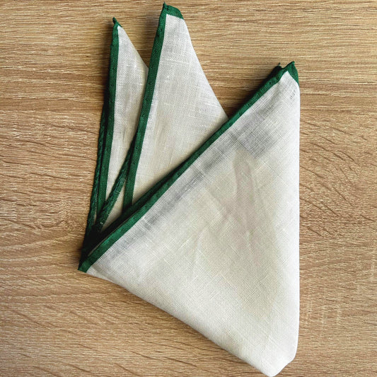 PAÑUELO LINO BLANCO FILO VERDE